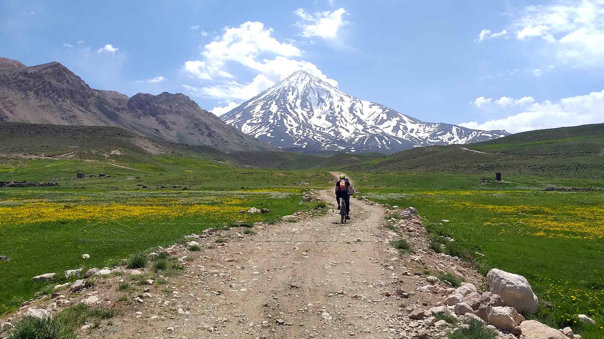 MTB in Lar National Park with view of Mount Damavand