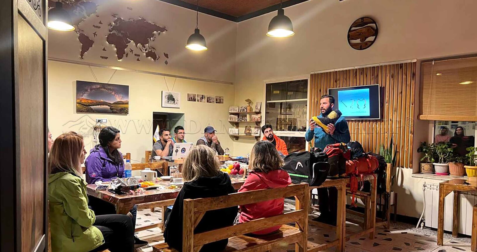 Introduction of climbing equipment by Rasoul Faramarzpour during the workshop at Camp 1 of Damavand