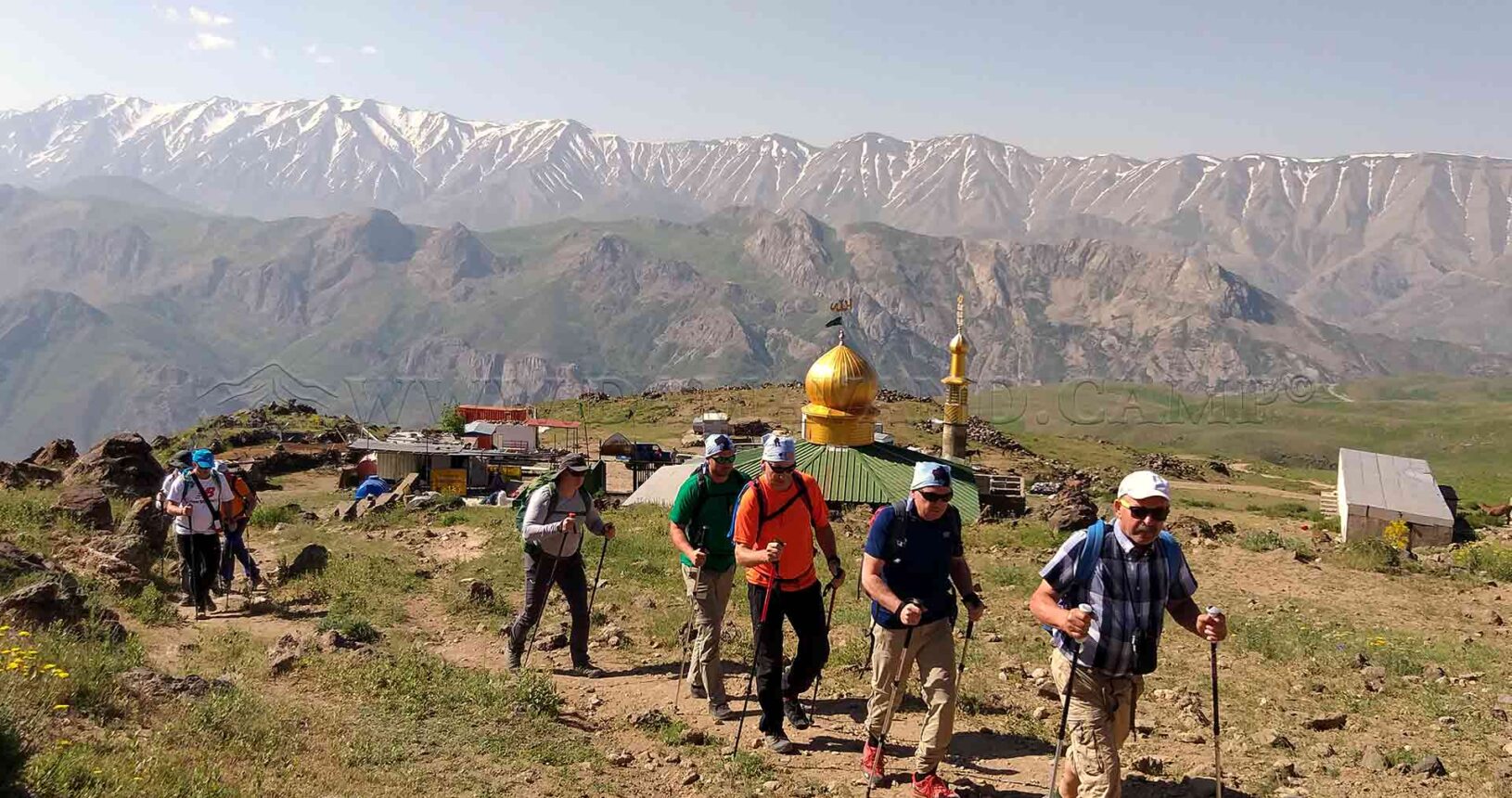 The tour participants just after beginning the trek from Camp 2 (Goosfand sara) of Damavand.