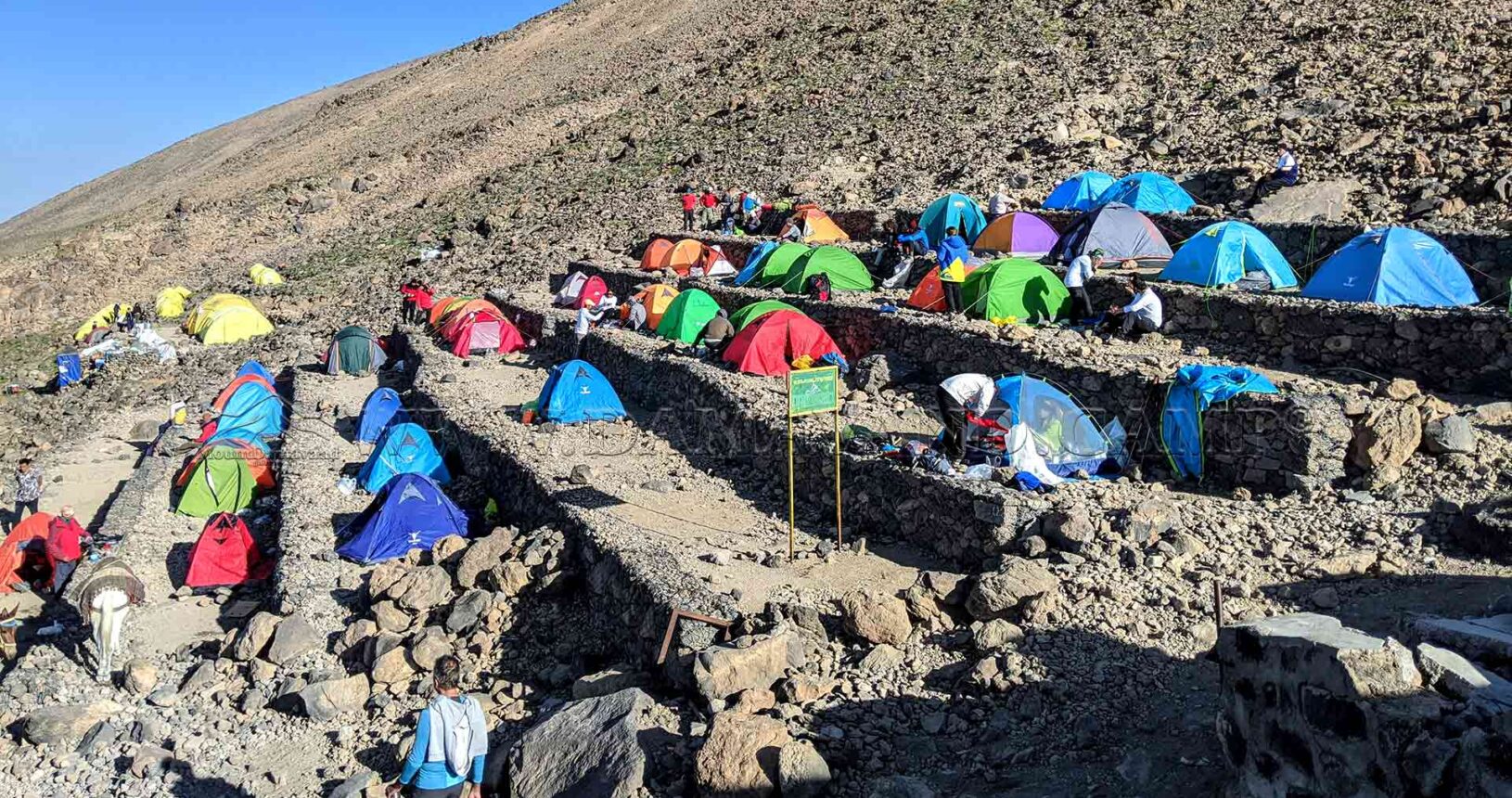 The designated area for tents at Camp 3 of Mount Damavand.