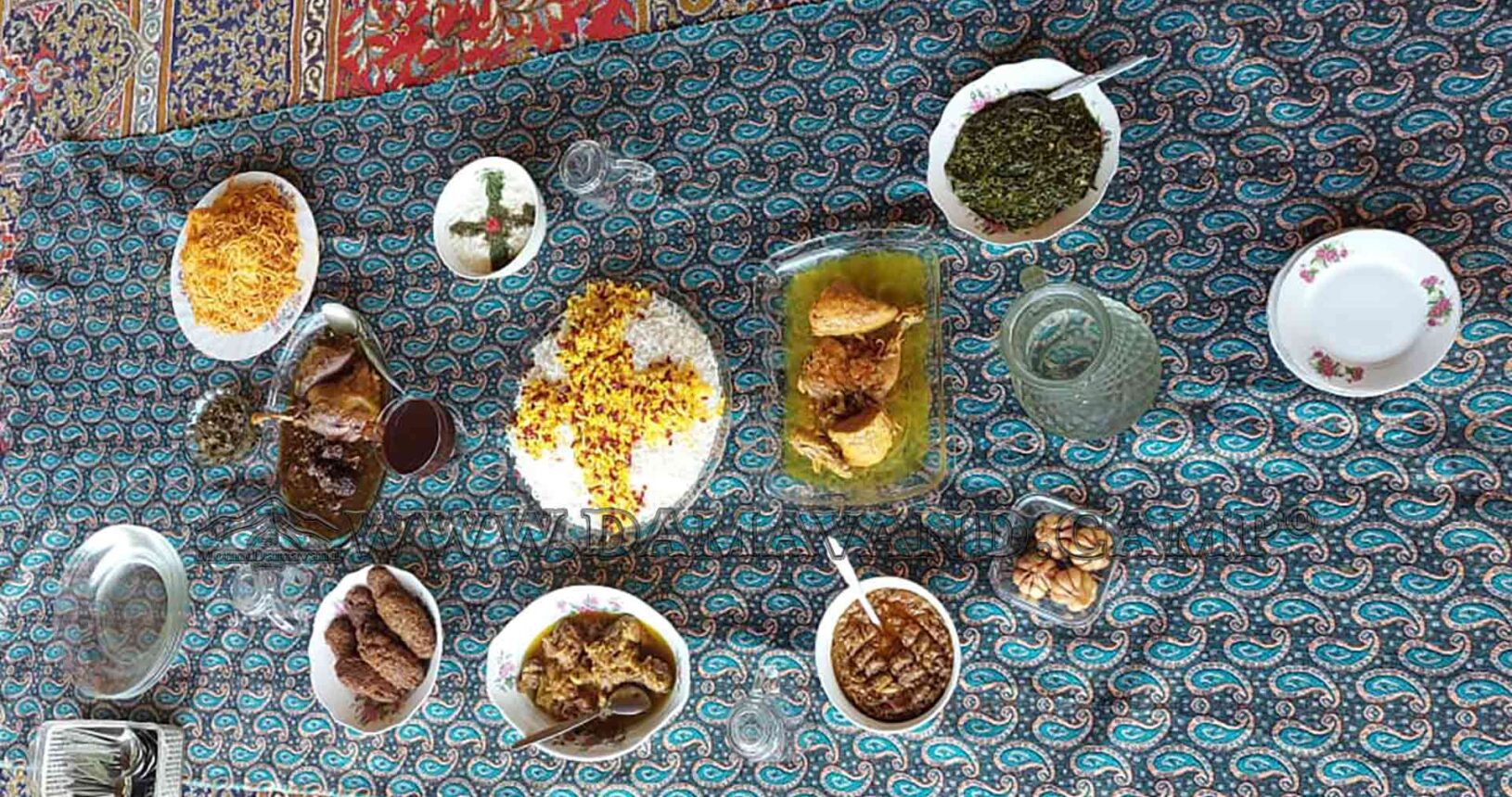 Enjoying a traditional meal with an Iranian family